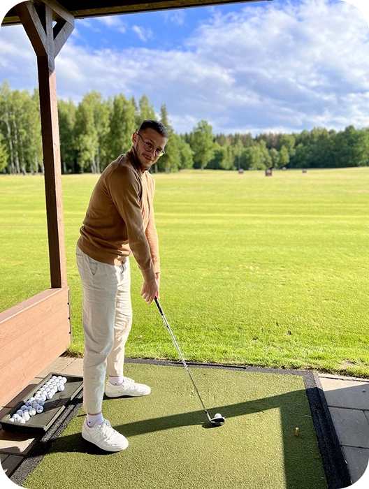 Playing golf